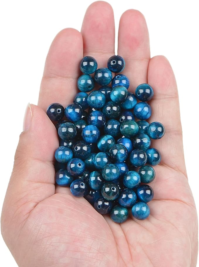 bymitel 140pcs crystal beads stone gemstone round energy healing loose beads with stretch cord for jewelry making bracelets anklets (blue zircon tiger's eye, 8mm 140pcs)