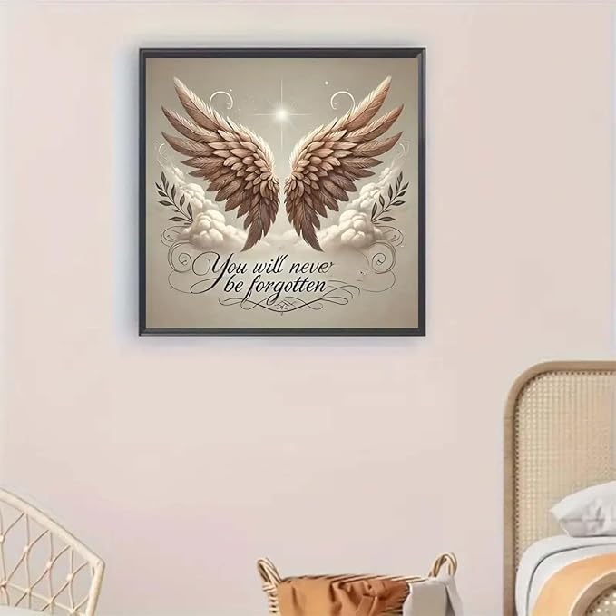 GEMFAMILY Angel Wings 5D Diamond Painting Kits for Adults,Diamond Art Kits for You Will Neve be Forgotten, DIY Round Full Diamond Dots Painting and Craft Gifts for Home Wall Decoration 13.8×13.8Inch