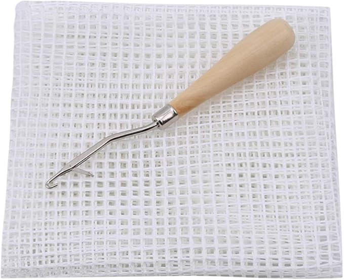 Yushen 39.4 x 59 Inch Blank Rug Hooking Mesh Canvas Kit with Wooden Bent Latch Hook Tool for Latch Hook Rug Tapestry Canvas DIY