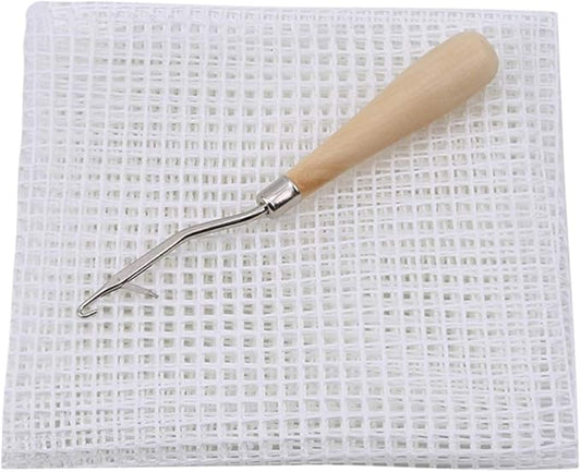Yushen 39.4 x 59 Inch Blank Rug Hooking Mesh Canvas Kit with Wooden Bent Latch Hook Tool for Latch Hook Rug Tapestry Canvas DIY