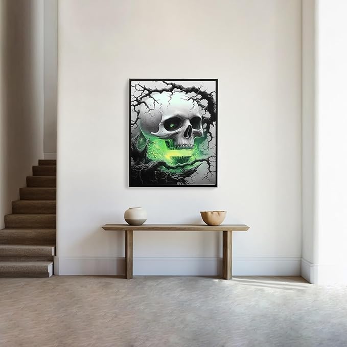 DIYDECORFUN Skull Diamond Art Kits for Adults Halloween, 5D Horror Diamond Painting Kits, Full Round Drills Spooky Skeleton Diamond Dots DIY Ghost Gem Art Crafts Paint By Diamonds for Decor 12x16IN