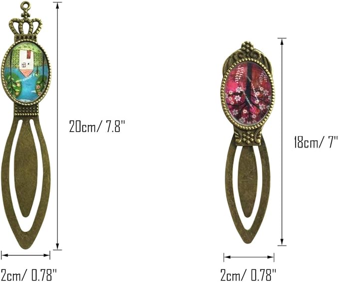 Allazone 14 PCS 7 Styles Antique Bronze Bookmark Pendant Tray Kit with 14 PCS Glass Dome Tiles Clear Cameo for Bookmark DIY Making, Reading Lovers, Necklace