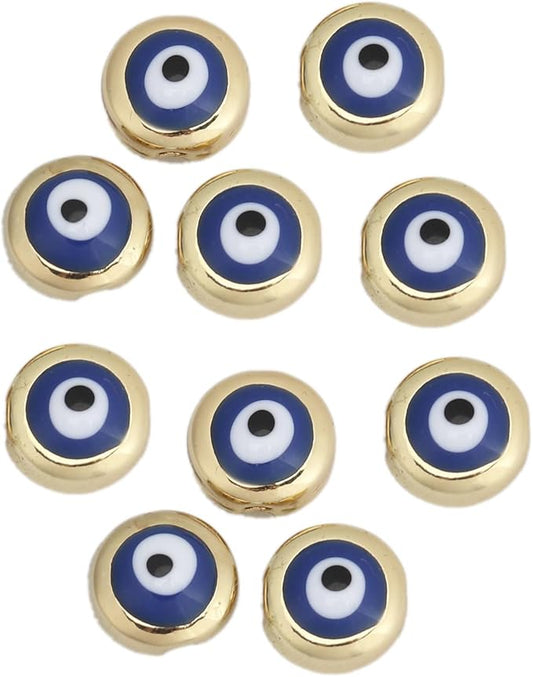 JGFinds Evil Eye Spacer Bead Charms - 10 Pack of Blue/Gold Tone Jewelry Making Supplies (Blue)