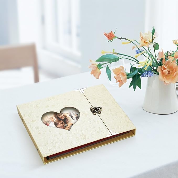 Scrapbook Firbon Handmade DIY Family Photo Albums Couples Memory Book Black Page Scrap Book for Anniversary, Christmas, Valentine's Day, Birthday (Yellow)