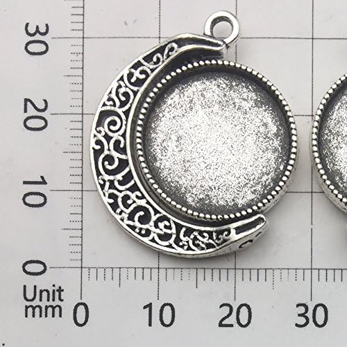 10 Sets Fit 18mm Moon Rotation Double Side Round Blank Bezel Pendant Trays Base Cabochon Settings Trays Pendant Blanks Jewelry Making DIY Findings (M133)