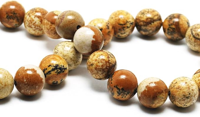 Natural Stone Beads - Yellow Picture Jasper Stone for Jewelry Making, 6mm Round Beads (59-62pcs)