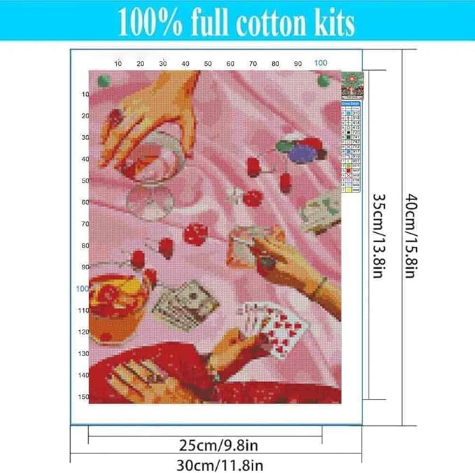 Tiwabb Vintage Poker Drinks Cross Stitch Kit for Adults, 12x12 cm, 11 CT, Modern, Retro, All Ages