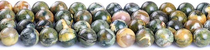 10mm Natural Kambaba Jasper Gemstone Round Loose Beads Crystal Stone Bracelet Necklace Accessories Crafts for Jewelry Making DIY,1 Strand 15"