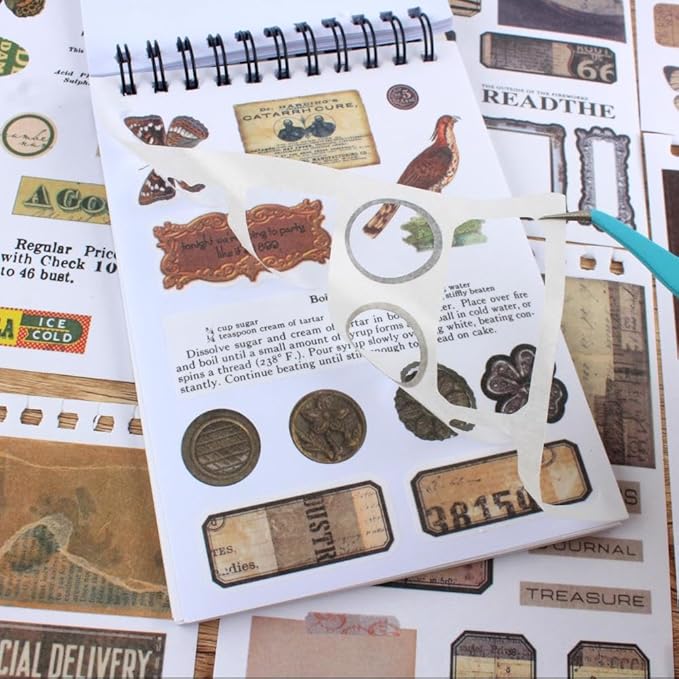 50 Sheets Precut Dark Academia Washi Stickers Book for Journaling, 604PCS Vintage Scrapbook Stickers, Ephemera for Junk Journal Supplies, Scrapbooking, Bujo, Collage, Adults Crafts Arts