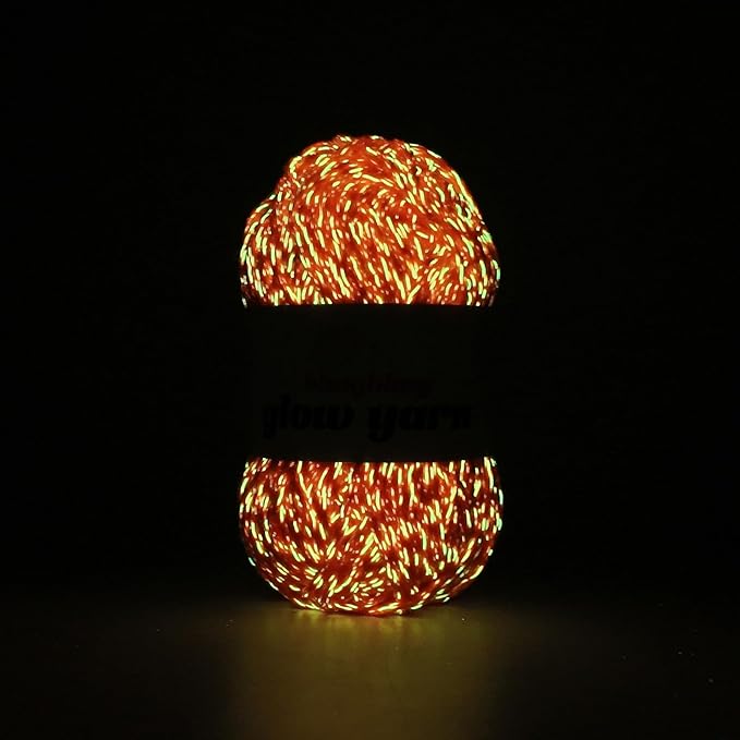 Glow in The Dark Yarn - 100g/3.5oz DK #3 Light Weight, Beginner-Friendly Crochet & Knitting Supplies (Orange, 1 Pack)