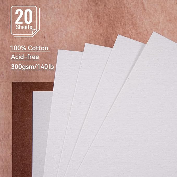 Lightwish Watercolor Sketchbook,100% Cotton Acid Free Watercolor Journal,300gsm/140lb Cold Press Watercolor Paper for Artists,Adults,Students,20 Sheets,9.25 * 6.3 Inches