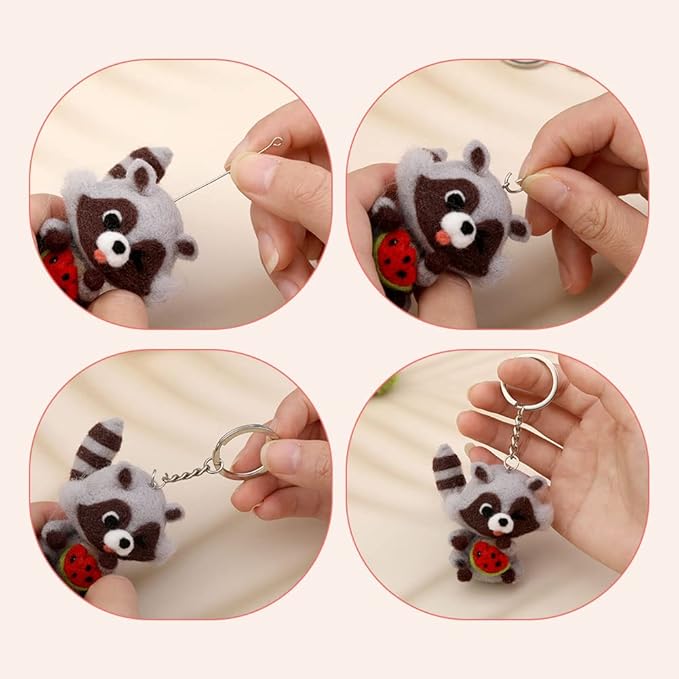 JUPEAN Needle Felting Kit Needle Felting Supplies Raccoon Animal with Wool Roving, Felting Needles, Foam Mat for DIY Feltings Wool Projects