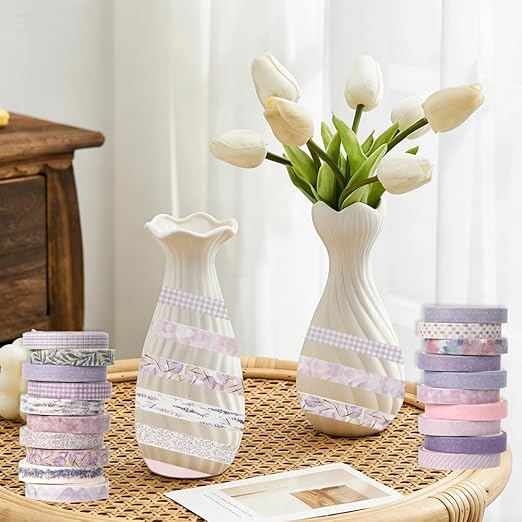 Washi Tape Set 20 Rolls Cute Vintage Washi Tape Decorative Tapes Adhesive Craft Washy Pattern Tapes for Scrapbooking Arts DIY Crafts Journal Planners Gift Wrapping Junk Journal Supplies, Purple