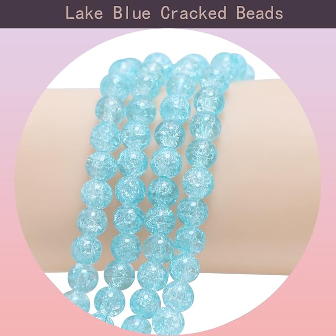 1050pcs Lake Blue Crackle Glass Beads Handcrafted Round Lampwork Smooth Loose Beads for Bracelet & DIY Jewelry Making 6mm