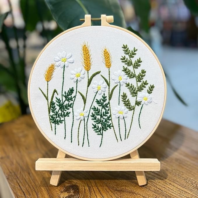 COCOMOX 5 Sets Floral Embroidery Practice Kits, Flower Pattern Embroidery Kit for Beginners Adults, Hand Embroidery Kit, Easy to Follow Instruction and Video