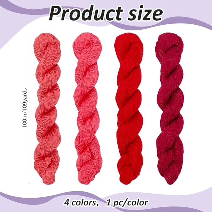 FREEBLOSS 4 Pcs Sashiko Thread Sashiko Skein 4 * 100 M Pure Cotton Embroidery Thread Japanese Sewing Threads Quilting & Embroidery Sewing Kit Supplies 4 Red Theme Colors