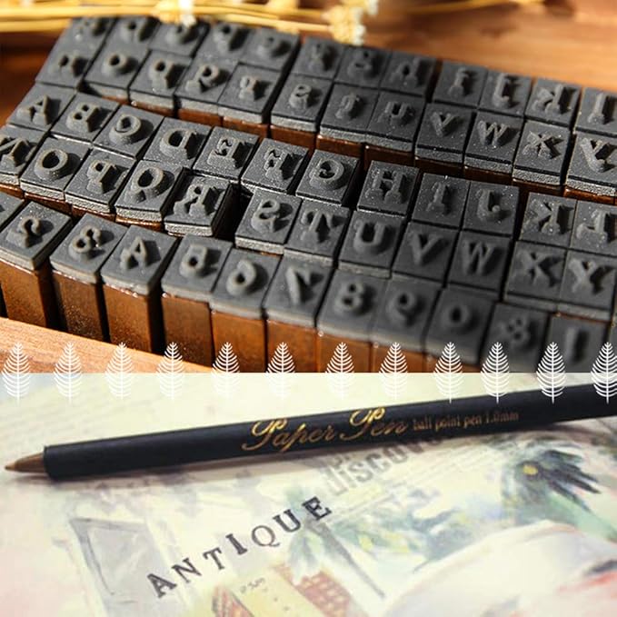 70Pcs Wooden Rubber Alphabet Letter Number Stamps, Rectangular, Capital & Lower Case, DIY Craft Card Making, Scrapbooking Supplies (Dark Wooden)