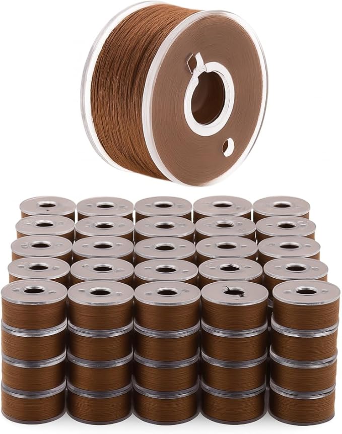 Mandala Crafts 144 Brown SA156 Prewound Bobbins for Singer Sewing Machine -15J SA156 Prefilled Bobbin Thread for Brother Sewing Machine and Embroidery