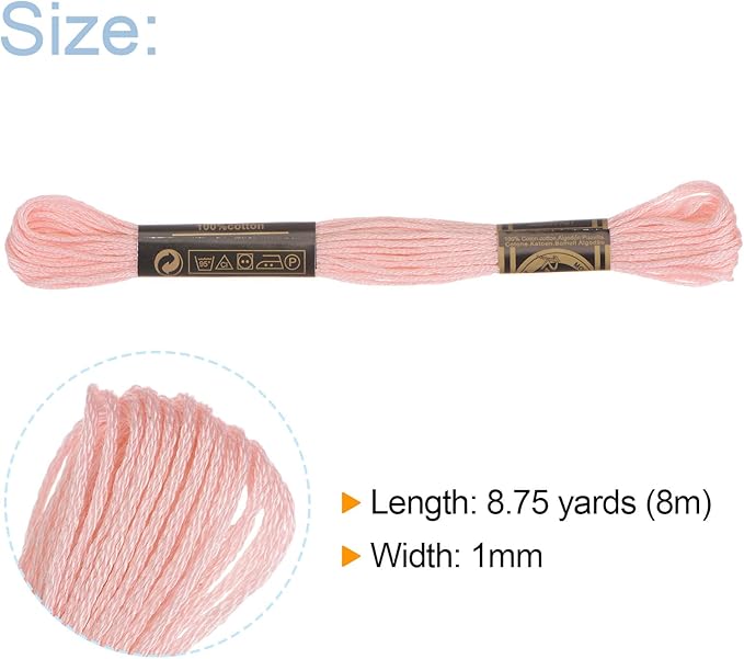 HARFINGTON 12 Skeins Embroidery Floss 8m Each Egyptian Long Fiber Cotton Cross Stitch Thread 26S/2x6 for Embroidery Projects Bracelet, Peach