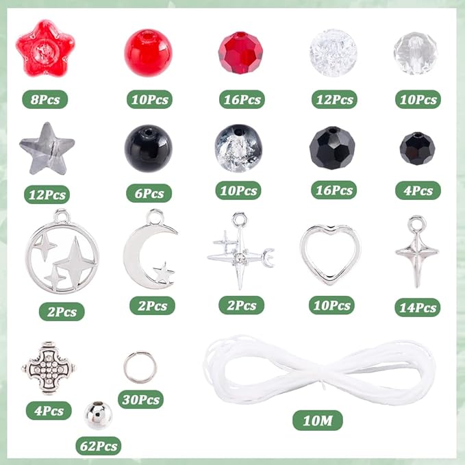 SUNNYCLUE 1 Box DIY 6 Sets Halloween Bracelets Kits Moon Star Charms Alloy Gothic Tibetan Style Black Red White Heart Stars Moon Charms for Jewelry Making Kits Women Festival Christmas Supplies DIY