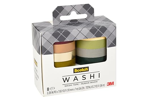Scotch Washi Tape, Solid Earth Design, 8 Rolls, Great for Bullet Journaling, Scrapbooking and DIY Décor (C1017-8-SOL3)