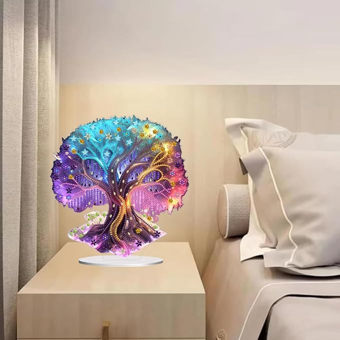 hyzsj DIY Diamond Desktop Ornament Tree of Life, Crystal Diamond Art Painting Tabletop Ornaments Single Sided, Diamond Ornament for Adult Beginner Home Office Decor Crafts Gift