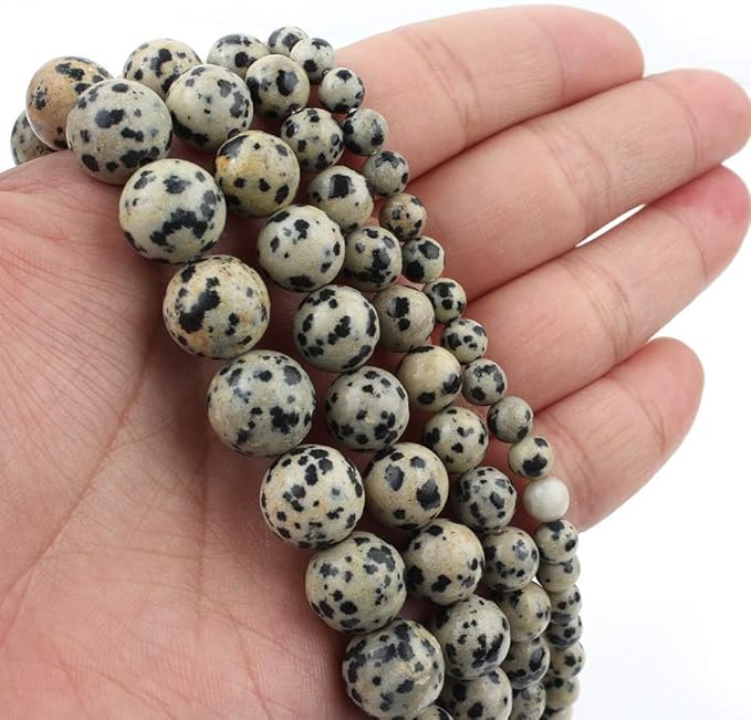 Stone Beads, 60pcs Dalmation Spot Jasper, 6mm Round Loose Beads for Jewelry Making, Bracelets, with Bag, String & Card