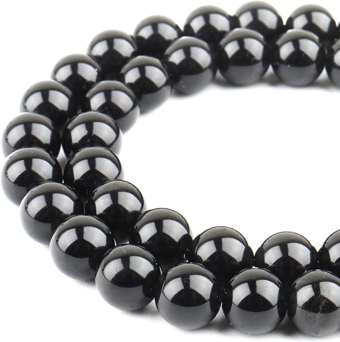 8mm Natural Stone Beads for Jewelry Making - Gemstone Round Loose Beads for Bracelets(45-48pcs, Black Agate)