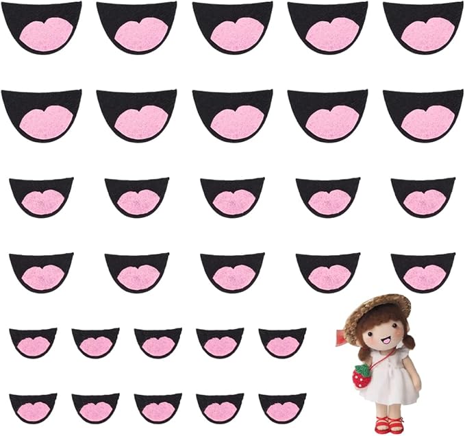 FINGERINSPIRE 30 PCS Felt Mouth for Dolls 3 Size Felts Craft Doll Mouths Pink Black Felts Mouths Safety Felt Mouth for Adults Crafts Puppet Teddy Bear Crochet Stuffies Plush Animals DIY Accessories
