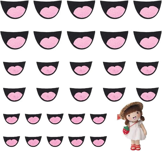 FINGERINSPIRE 30 PCS Felt Mouth for Dolls 3 Size Felts Craft Doll Mouths Pink Black Felts Mouths Safety Felt Mouth for Adults Crafts Puppet Teddy Bear Crochet Stuffies Plush Animals DIY Accessories