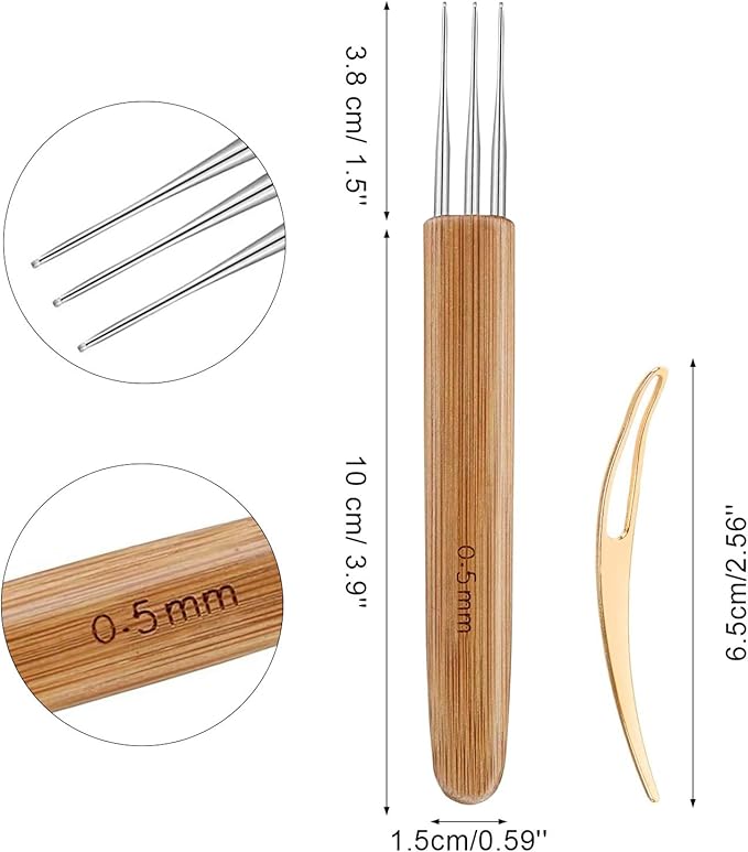 AUGSUN Dreadlock Crochet Hook Tool,Braid Hair Dreadlocks Needle, Interlocking Tool for Locs,Weaving Crochet for Braid Craft Knitting Needles (0.5mm)