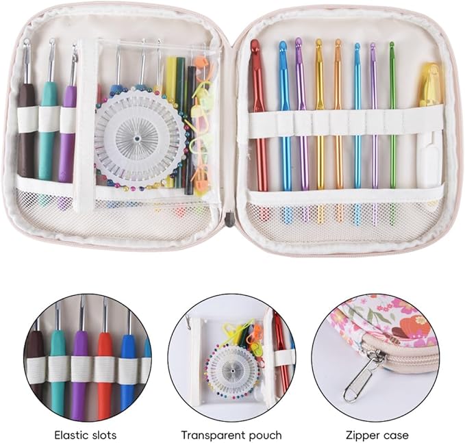 Crochet Hook Case,Portable Zipper Storage Organizer Bag for Crochet Hooks, Knitting Needles, Project & Sewing Supplies, Lightweight,Easy to Hold (No Accessories Included).Beige Butterfly