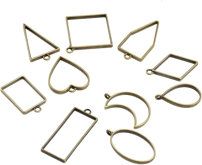 Suwimut 270 Pieces Open Bezel Pendants for Resin, 12 Styles Open Frame Pendant Assorted Geometric Hollow Mold Metal Resin Jewelry Molds for Earrings, Necklace, Pressed Flower, DIY Crafts