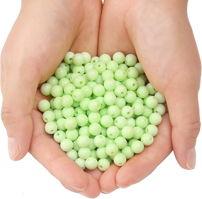 bonny boxx 500pcs 8mm smooth green acrylic round beads, plastic resin bubblegum balls chunky gumball beads for necklace and bracelet making, crafting supplies