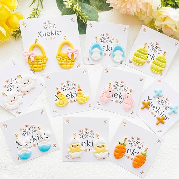 Easter Polymer Clay Cutters Set - 13pcs Sharp & Durable Bunny, Chick, Egg & Basket Shapes for DIY Earring Jewelry Making, Soft Clay Crafts & Spring Holiday Supplies