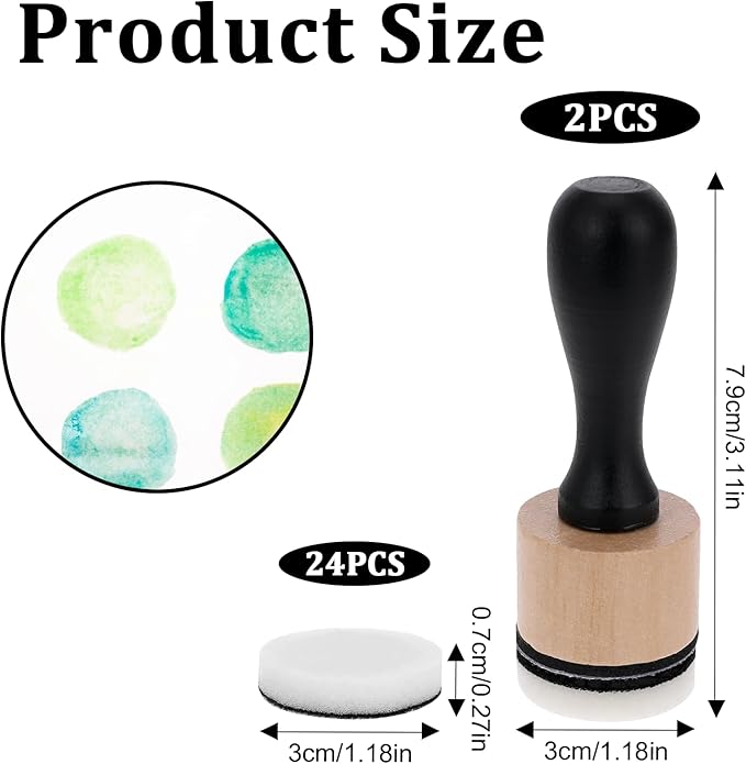 26 Pack Mini Round Ink Blending Tool with Foams Set Including 24PCS Replacement Refill Sponge, Refill Foam Tool No More Inky Fingers Ink Blending Tool with Spare Pads for Foam Scrapbooking Craft Stamp