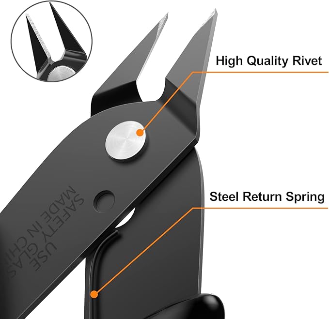 boenfu small wire cutter jewelry wire cutters zip tie cutters 2-pack flush cut nippers precision small side cutting pliers for 3d print, plastic models, jewelry, electronics, black, 5 inches, bf-170