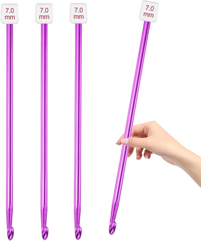 HEALEAYAR 7mm Tunisian Crochet Hooks Bulk, 27cm Extra Long Crochet Needles Aluminum Afghan Knitting Needles Tools for Beginners and Skills Class, Pack of 4