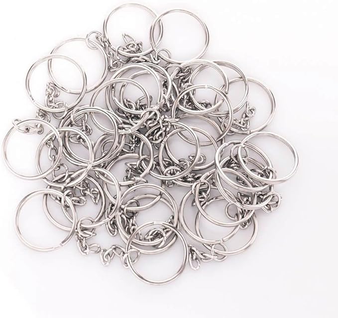 KINGFOREST 100PCS Split Key Ring Kit with Chains & Jump Rings - 1 Inch Silver Nickel Bulk Jewelry Making Supplies for DIY Keychains, Charms, Crafts
