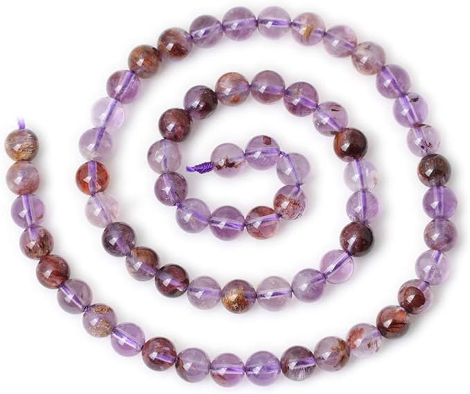 cheavian 60pcs 6mm natural cacoxenite crystal amethyst gemstone round loose beads crystal energy stone healing power for jewelry making 1 strand 15"