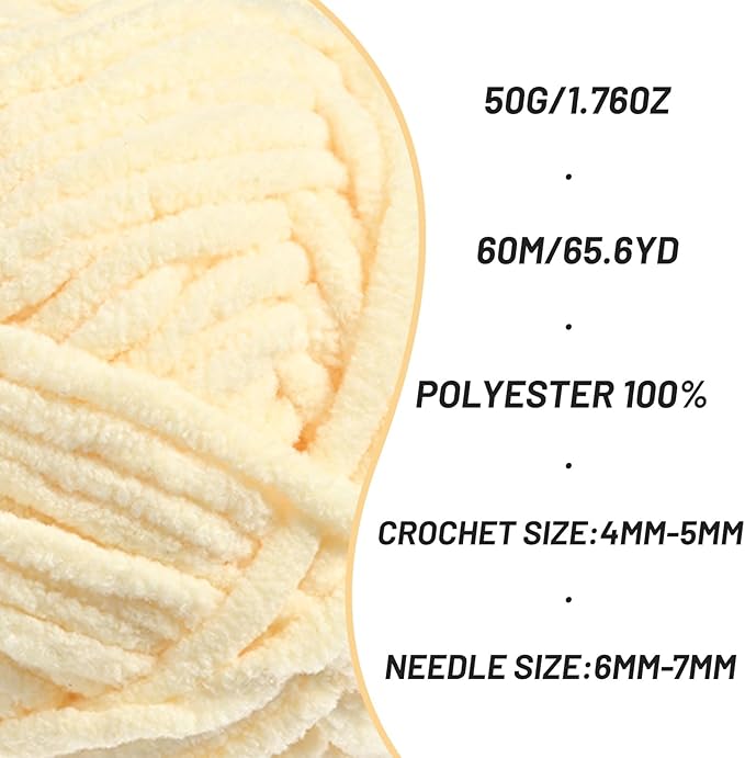 2 Pack Fluffy Velvet Yarn for Crocheting，Baby Blanket Yarn for Crocheting Soft，100g(131yds) Amigurumi Yarns，Plush Chenille Crochet Yarns，Puzzle Yarn for Crochet Weaving Craft(2 Yellowish)