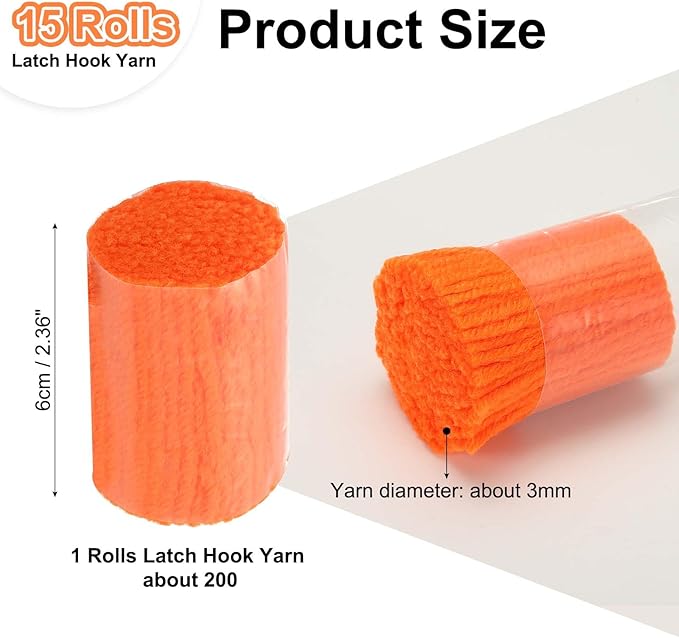 PATIKIL 15 Rolls Latch Hook Yarn, Latch Hook Kit Yarn Precut Hook Rugs Making Crochet Bundles for Latch Hook Rug Adults Beginners Tapestry DIY Craft, Orange