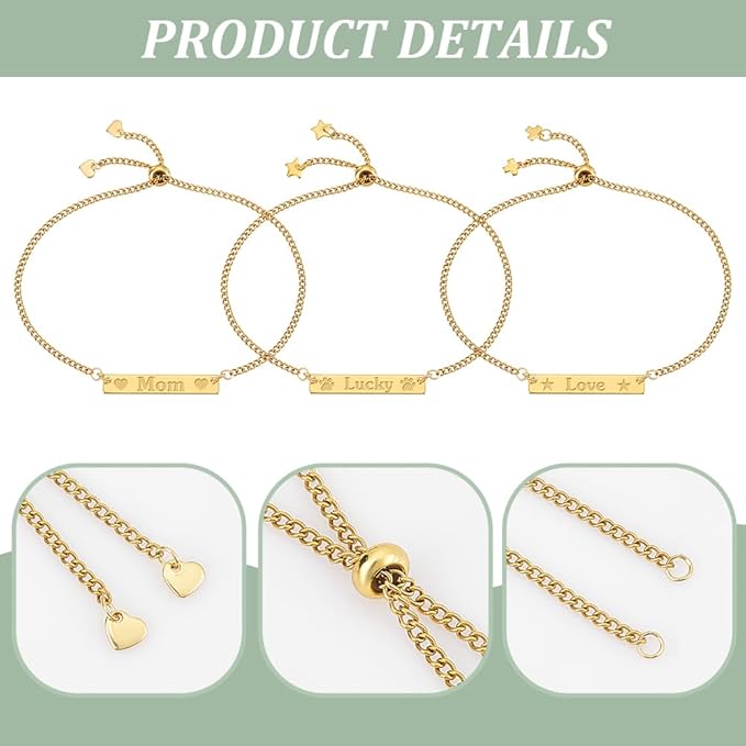 UNICRAFTALE DIY 304 Stainless Steel Rectangle Link Bracelet Making Kits Golden Engravable Bracelets Blank Tags Links Connectors 25cm Slider Bracelet 3.5mm Open Jump Rings for Bracelets Jewelry Making