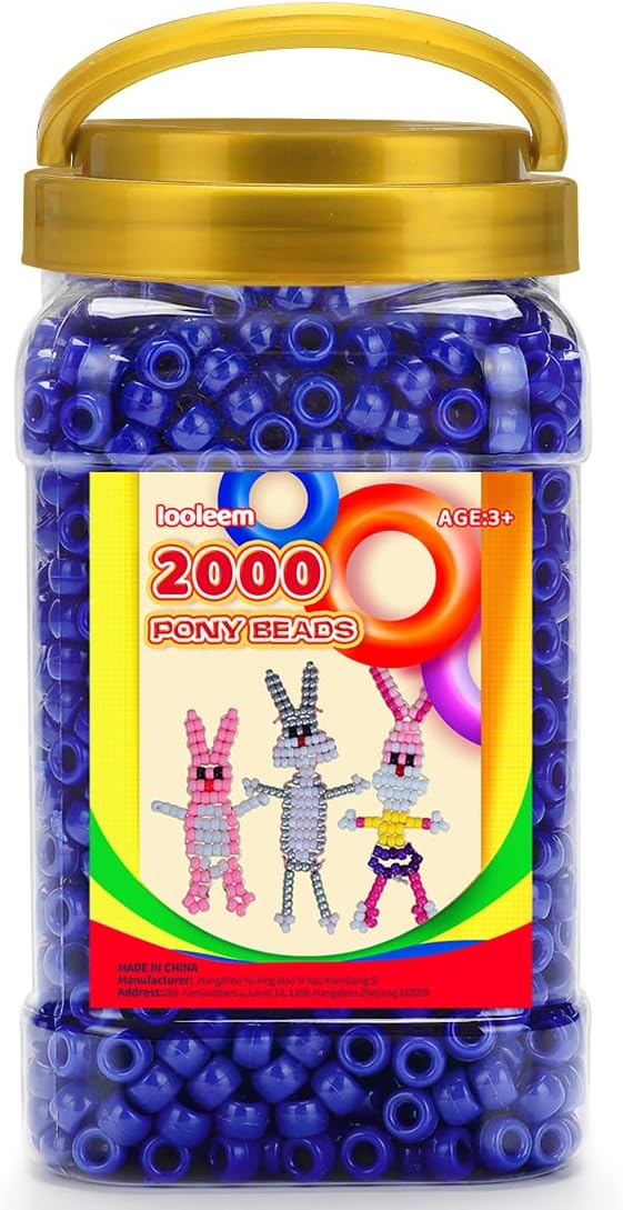 iooleem pony beads(2000pcs dark blue pony beads), beads for bracelets making, beads for crafts, beading supplies, friendship bracelets making.