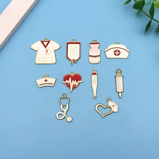 Youdiyla 60pcs Alloy enamel medical nurse series Pendant Jewelry Making DIY Keychain Earrings Pendant Various Design Charms for Jewelry Making Bracelets Necklace (SN752)