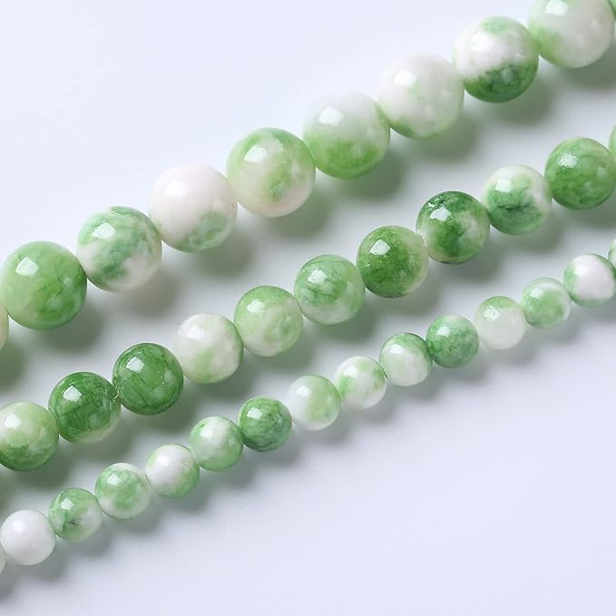 45pcs 8mm Natural Green White Persian Jade Stone Round Beads for Jewelry Making Loose Spacer Beads DIY Bracelets Necklaces 15" (8mm, Green Persian Jade)