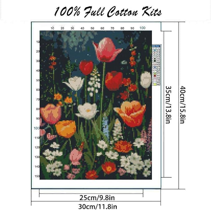 MYBISYMQQ Flower Stamped Cross Stitch Kits, DIY Flowers Cross Stitch Ornament Kits for Adults Beginners, Counted Embroidery Needlepoint Kits Home Decor 15.7x11.8 inch