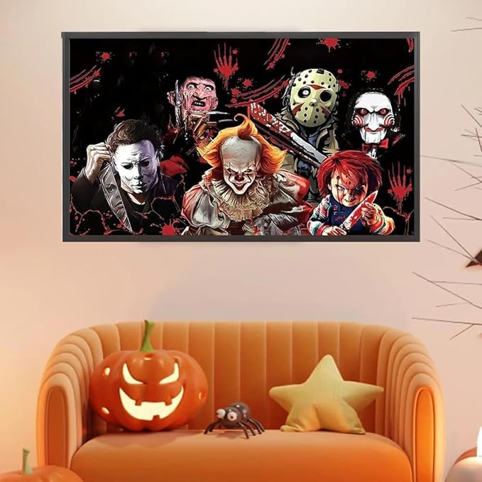 KYOQFVN Halloween Diamond Art Kits for Adults,5D Full Round Diamond Horror Diamond Painting Kit, Large Dots Diamond Painting for Beginners, DIY Beads for Home Wall Decor, 27.5" x 15"