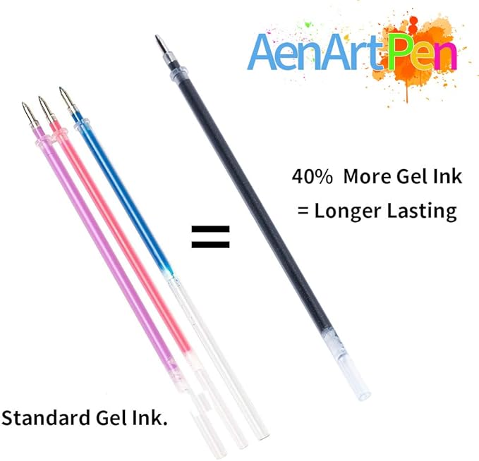 Aen Art Glitter Gel Pens Colored Fine Tip Markers with 40% More Ink for Adult Coloring Books, Drawing and Doodling (24 Colors)
