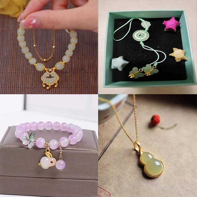 50Pcs Inlaid Alloy Imitation Jade Beads Accessories for DIY Jewelry Crafts Making,Assorted Shaped Spacer Charms Beads with Hole for DIY Necklace Bracelet Earrings Crafts Jewelry Making Kits